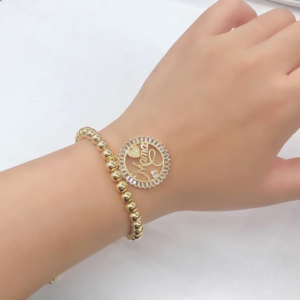 Luxury High Quality Round Shape Day mama Children Shine Zircon Copper Bead Bracelet For Women Wrist Jewelry Mother's Day Gifts