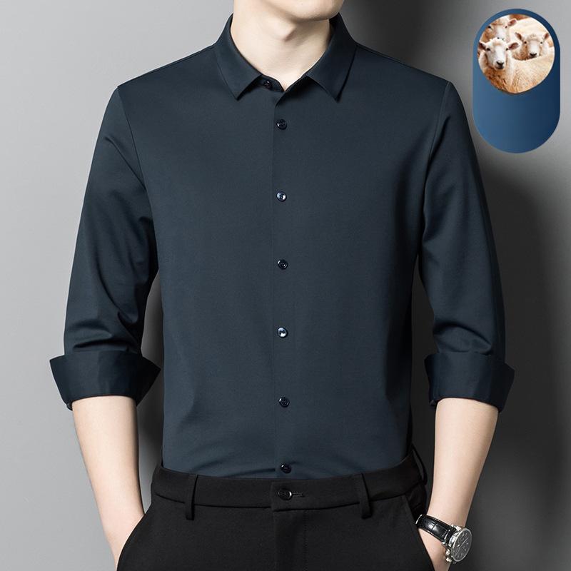 Модная рубашка из шерсти с длинными рукавами для мужчин, весна и осень, новая универсальная рубашка, деловой темперамент, с лацканами, красивая рубашка, модная