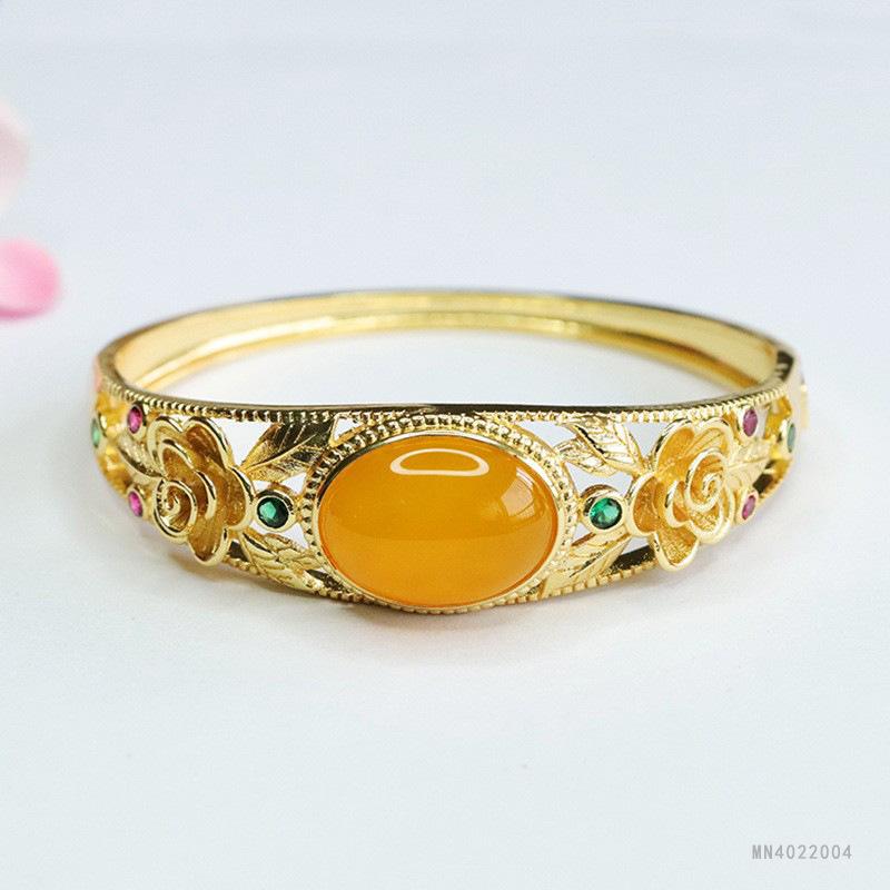 Green Agate Bracelet Canary Stone Flower Ethnic Style Factory Generation S4022004