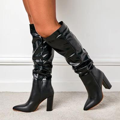 Модные Сексуальные Туфли Стриптизерши для Ночного Клуба Модные Плиссированные Ботильоны с Острым Носком Мотоциклетные Сапоги выше Колена Женские Сапоги до Бедра Длинные Ботинки на Платформе