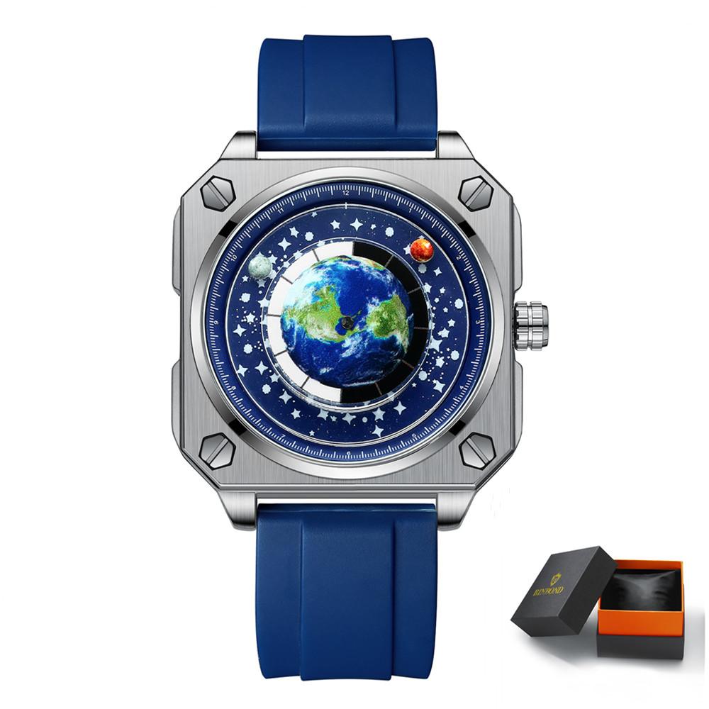 New Men's Watch Creative Cool Big Dial Moon Earth Star Sky Silicone Steel Band Quartz Watch