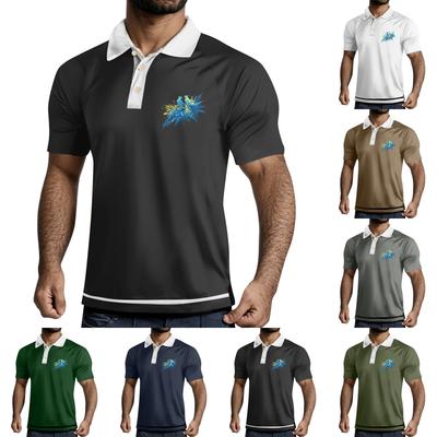 Мужская рубашка для гольфа, повседневная спортивная, с V-образным вырезом, ребристый воротник, с коротким рукавом, модная, повседневная, однотонная, однотонная, весна-лето, стандартная посадка