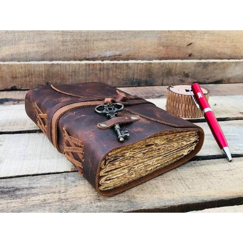 Leather Journal-Handmade Deckle Edge Paper Leather Bound Journal -Book of Shadow