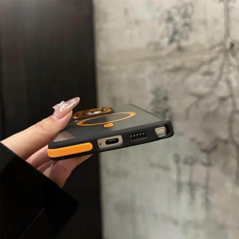For Magsafe Magnetic Metal Lens Stand Phone Case For Samsung Galaxy S25 S24 S23 FE S22 Ultra Plus Protective Cover Bumper