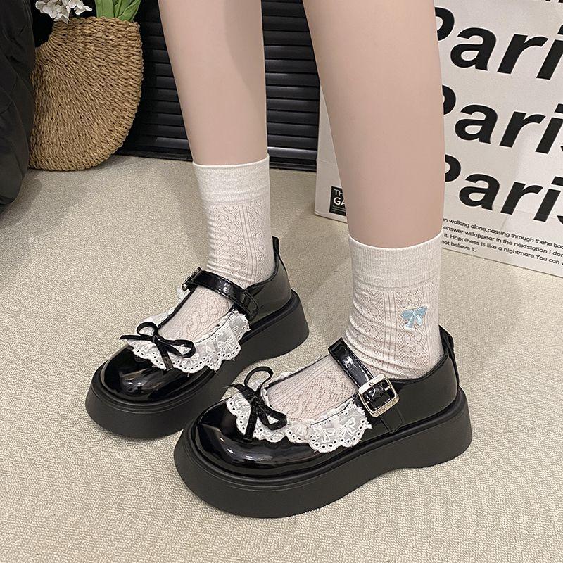 Бантик кружево девичье сердце милые туфли Мэри Джейн маленькие кожаные туфли женские 2025 весна и лето новая платформа одинарные туфли женские