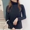 Women's Autumn/Winter Ruffle Design Solid Color Velvet Turtleneck Base Layer Top