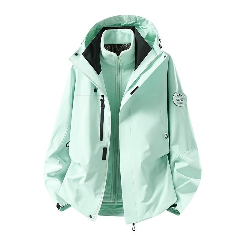 Womens 3-in-1 Detachable Hiking Jacket Waterproof Windproof Outdoor Mountaineering Coat With Fleece Liner