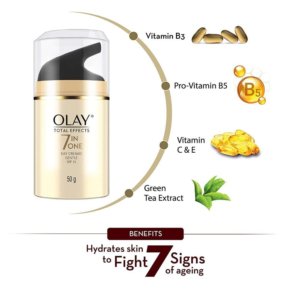 Olay Крем Total Effects | с витамином B5, ниацинамидом, зеленым чаем, SPF | 7 преимуществ в 1 креме для сияющей и молодой кожи | 50 г