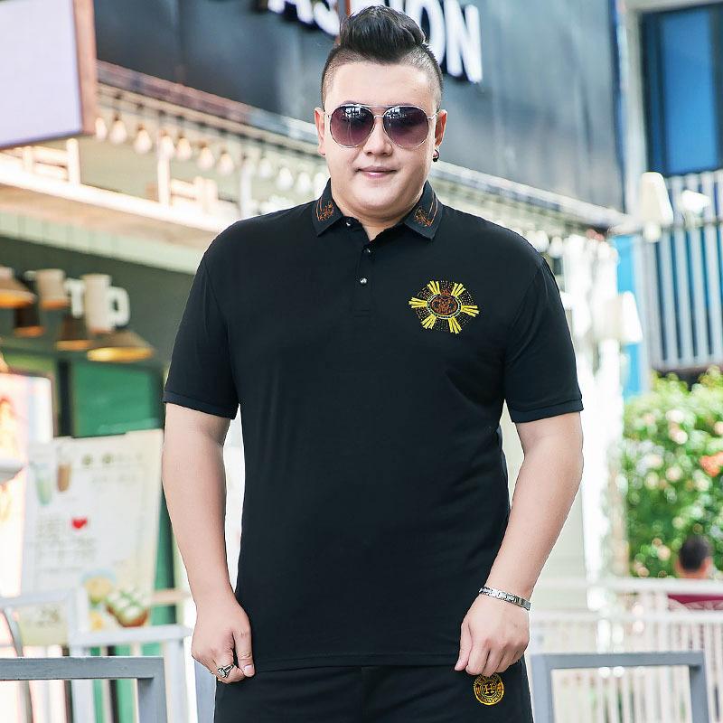 Trendy Fat Man Men's Plus Size Lapel Short-sleeved T-shirt Fat Man Fashionable Business Casual Collared T-shirt Polo Shirt