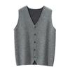 Men's Loose Casual V-neck Color Block Thickened Cashmere Knitted Sleeveless Vest Cardigan