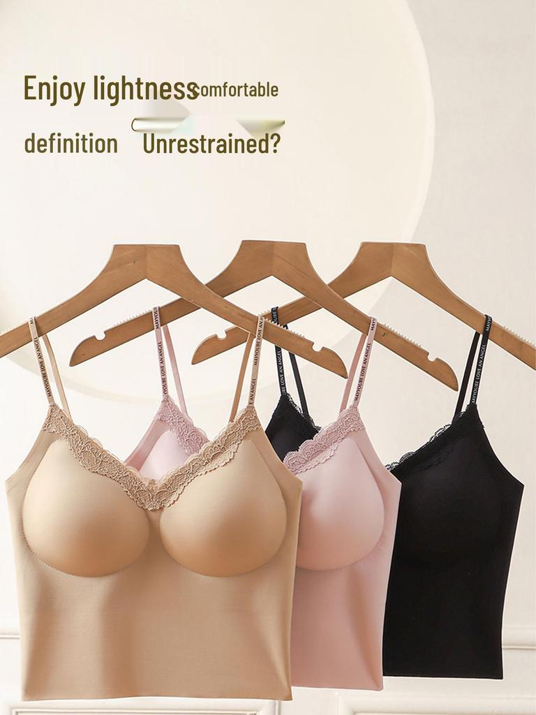 Seamless Lace Racerback Cami with Fixed Cup and Letter Design