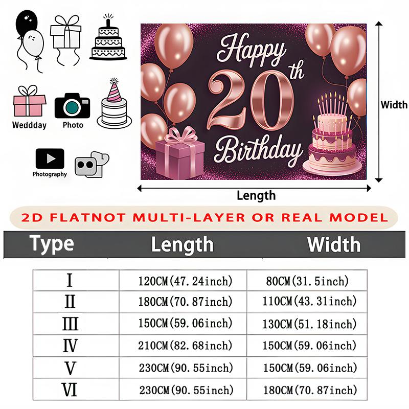Rainbow 20th Balloon Birthday Backdrop 1pc - Party Supplies