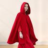 Winter Women Cape Coat with Hood Medieval Retro Cape Gothic Keep Warm Shawl Knee Length Loose Cloak Thick Single-Button Closure Outdoor Poncho Pirate