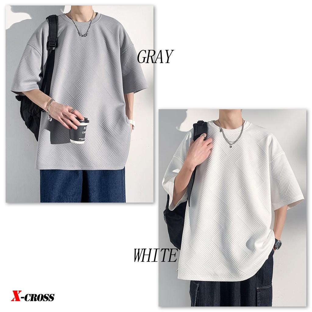 Рукав Однотонный Свободный Круглый Большой Круглый Корейский Уличный Короткий Простой Серый Икс-образный Мужская Футболка 3/4, Цвет, Посадка, Непрозрачный, Стильный, Оверсайз, Горловина, Силуэт,