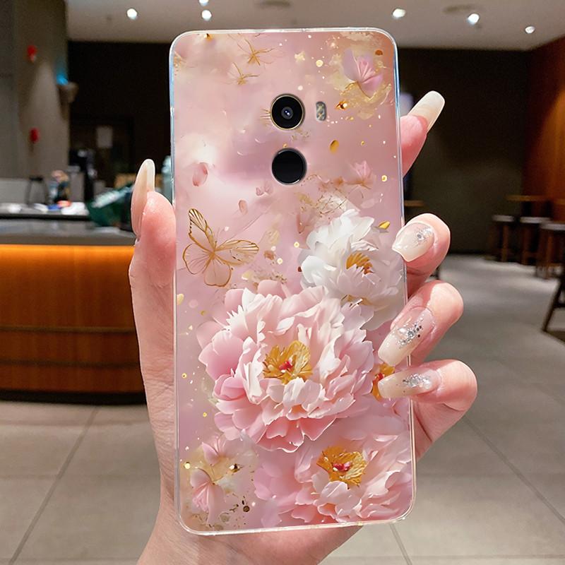 Case For Xiaomi Mi Mix 2 Flower Butterfly Protective Thin Casing Transparent Soft Silicone TPU Phone Cover