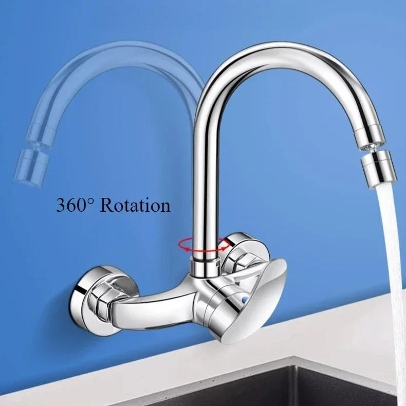Faucet Kitchen Walled Type Hot and Cold Washbasin Sink Balcony All Copper Mixed Water Valve Faucet Bathroom Accessories