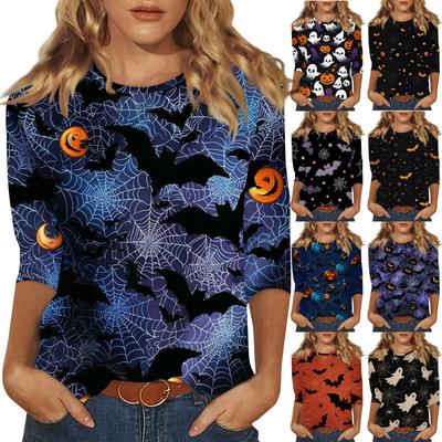 Женская модная повседневная футболка с круглым вырезом и принтом 3/4