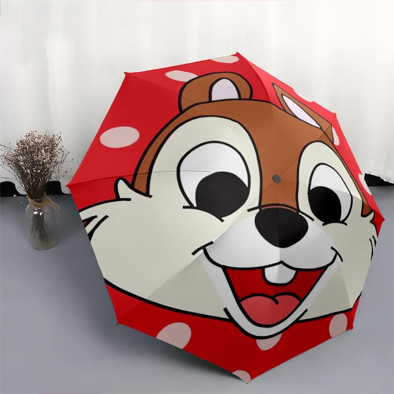 Chip 'n Dale Theme Cartoon Umbrella, Portable 3-Fold Compact Umbrella, Suitable for Camping, Hiking and Travel, Ideal Easter Birthday Gift f