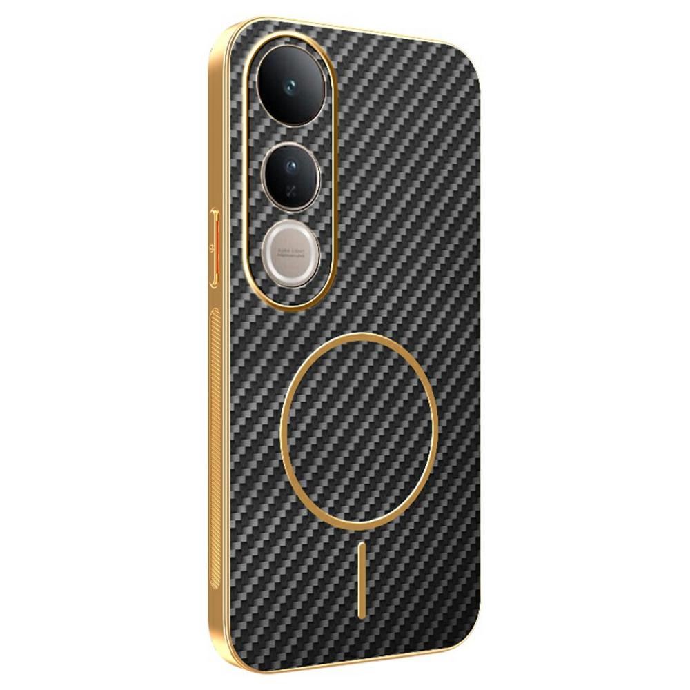 For vivo V50 Lite 4G/5G Phone Case Carbon Fiber Textured Electroplated TPU Back Cover