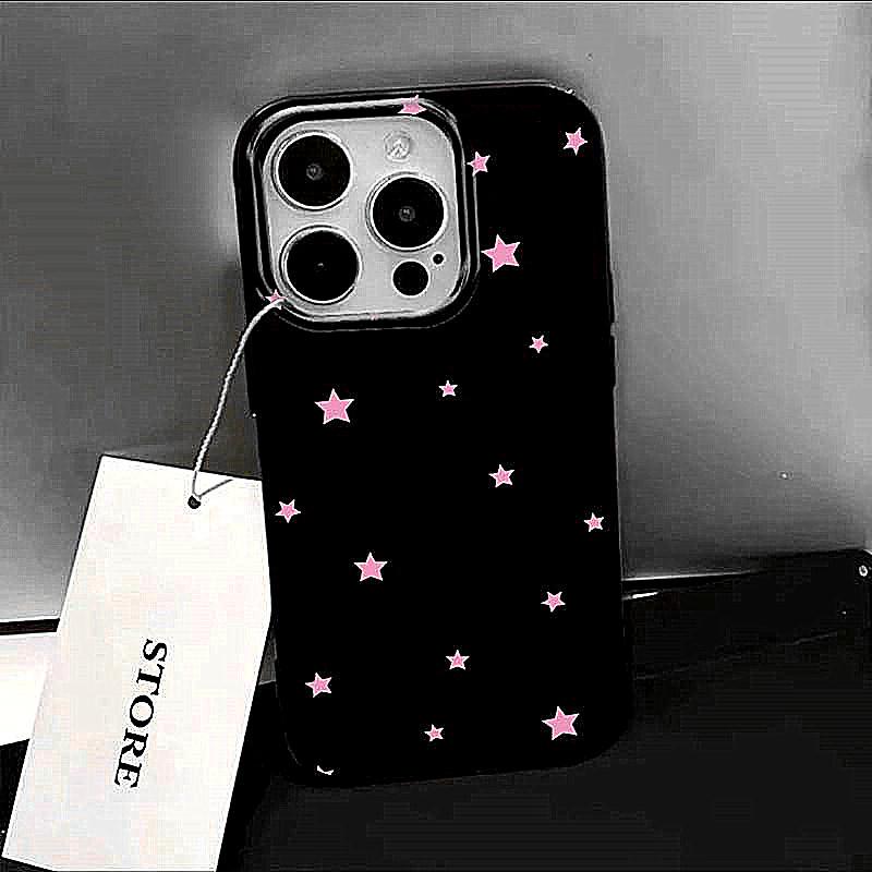 Защитная крышка с дизайном в виде черных и белых звезд для серии iPhone 17 16 15 14 13 12 11 16E Pro Max Plus