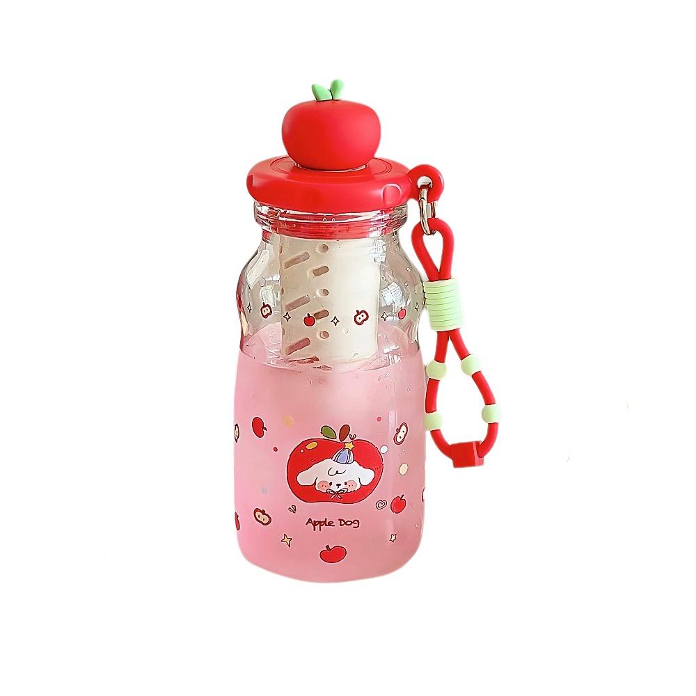600ML Plastic Water Bottle Cute Cartoon Leakproof Children's Straw Cup Transparent Portable Drinking Bottle School Use