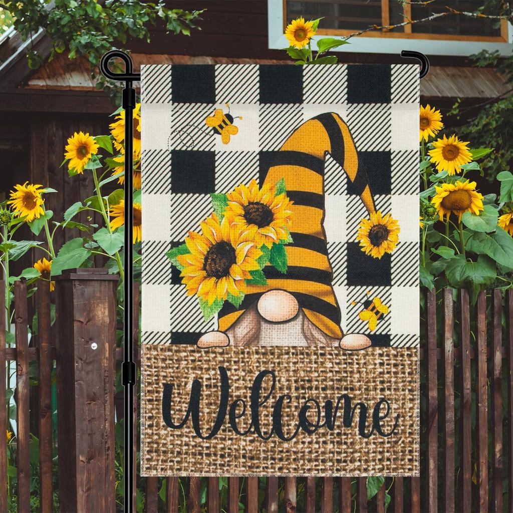Dohia Spring Summer Gnome Garden ag 12x18 Vertical Double Sided Welcome Daisy oral Bee Farmhouse Holiday Outside Decorat WZZ