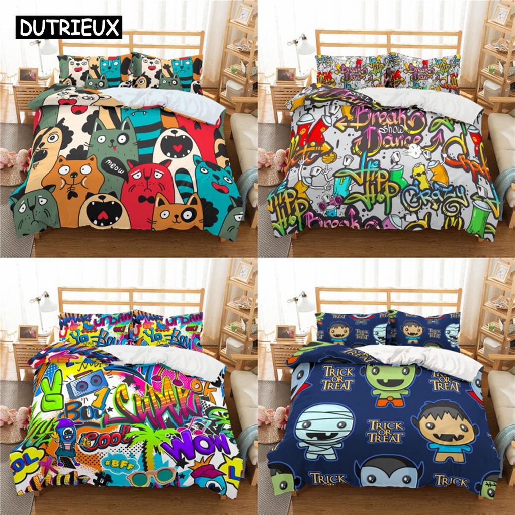 Комплекты постельного белья из полиэстера с рисунком в виде граффити для детей, комплекты постельного белья для мальчиков и подростков, комплект постельного белья размера «king size»