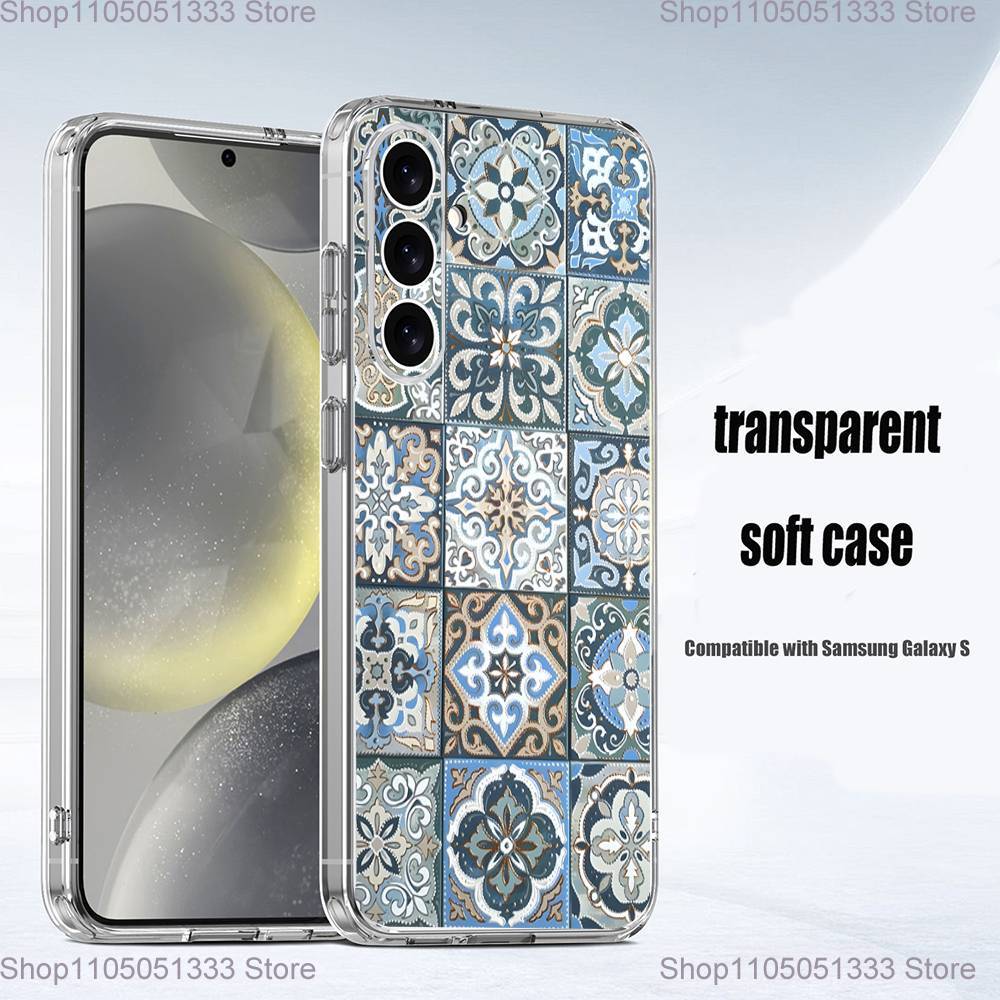 M-Марокканская плитка Чехол для телефона для Samsung S24,30,21,22,23,20 FE,lite,PIus,Ultra,5G,Note,9,10 Прозрачный чехол