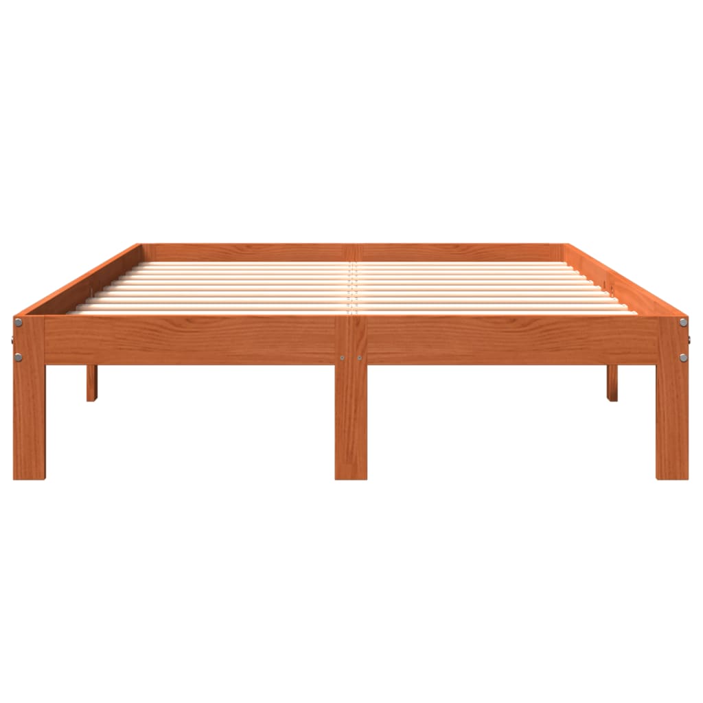 Solid Wood Bed Frame without Mattress Wax Brown 140 x 200 cm Pine Wood