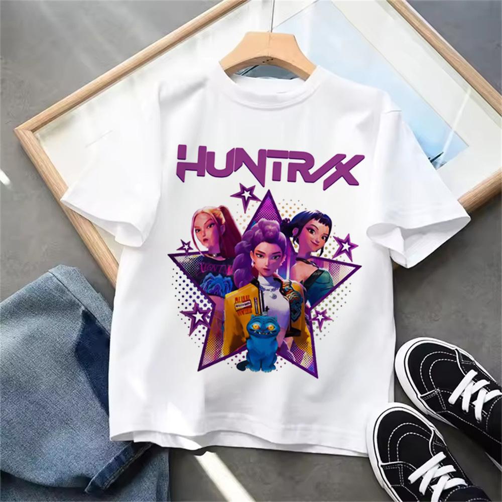 Летняя Новая K-Pop Охотники на Демонов Детская Футболка для Девочек и Мальчиков Детская Одежда Футболка Повседневная С V-образным вырезом С коротким Рукавом Топы