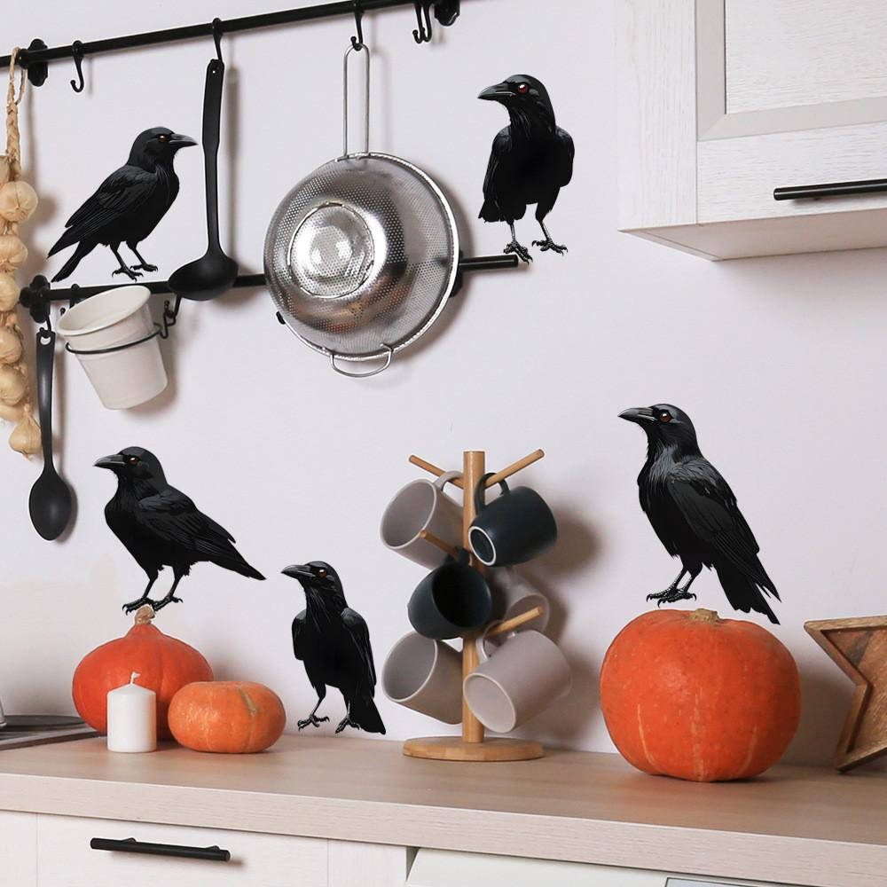 Halloween Themed Black Crow Glass Wall Sticker For Dining Room And Entryway