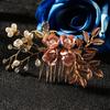 Fashion Elegant Blue Flower Women Hair Combs Headdress Prom Bridal Wedding Hair Accessories Gold Leaves Hair Jewelry Hair Pins
