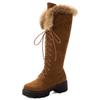 Fashion Lace-up Winter Shoes Women Snow Boots Real Fur Boots Women Knee High Suede Thick Heel Warm Outdoor with Zip Big Size 43