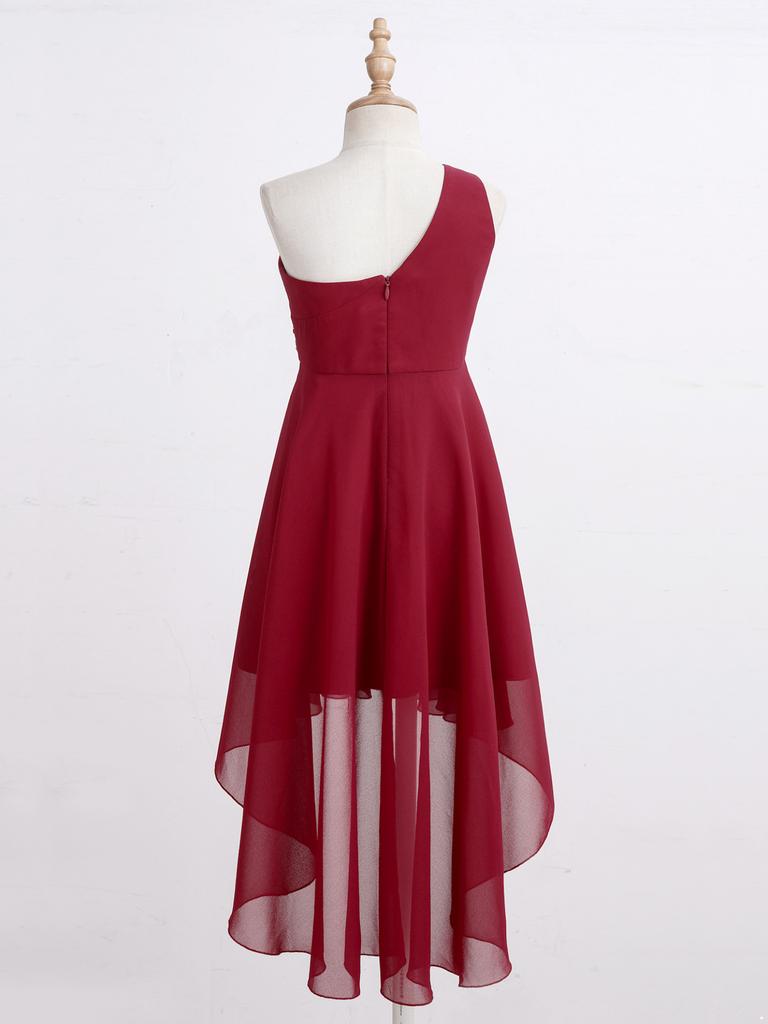 Детское праздничное платье с блестящими стразами для девочек и бисером, без рукавов на одно плечо, шифоновое платье для подружки невесты на свадьбу, вечернее платье для выпускного вечера