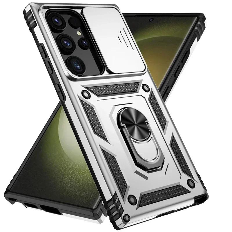 Чехол для телефона военного класса Armor для Samsung S25Ultra- Подставка с вращающимся выдвижным объективом камеры Ударопрочный жесткий чехол для Samsung S25/S24/S23/S22/Ultra/Plus