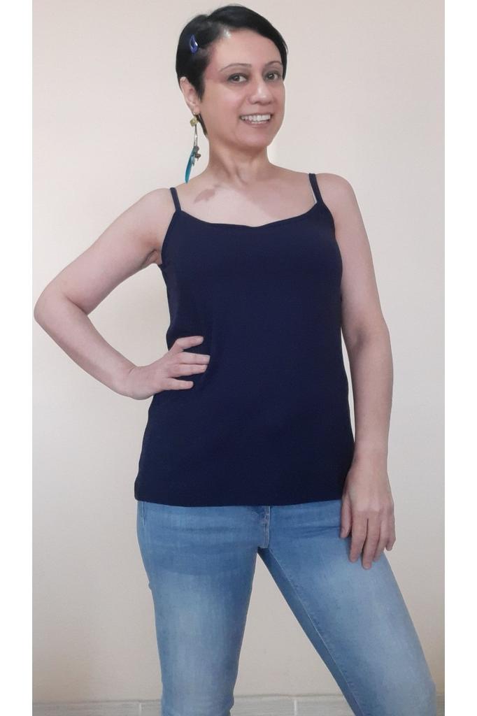 Женская футболка большого размера в стиле кэжуал, темно-синяя, из гребенного хлопка с вискозой, с веревочными лямками