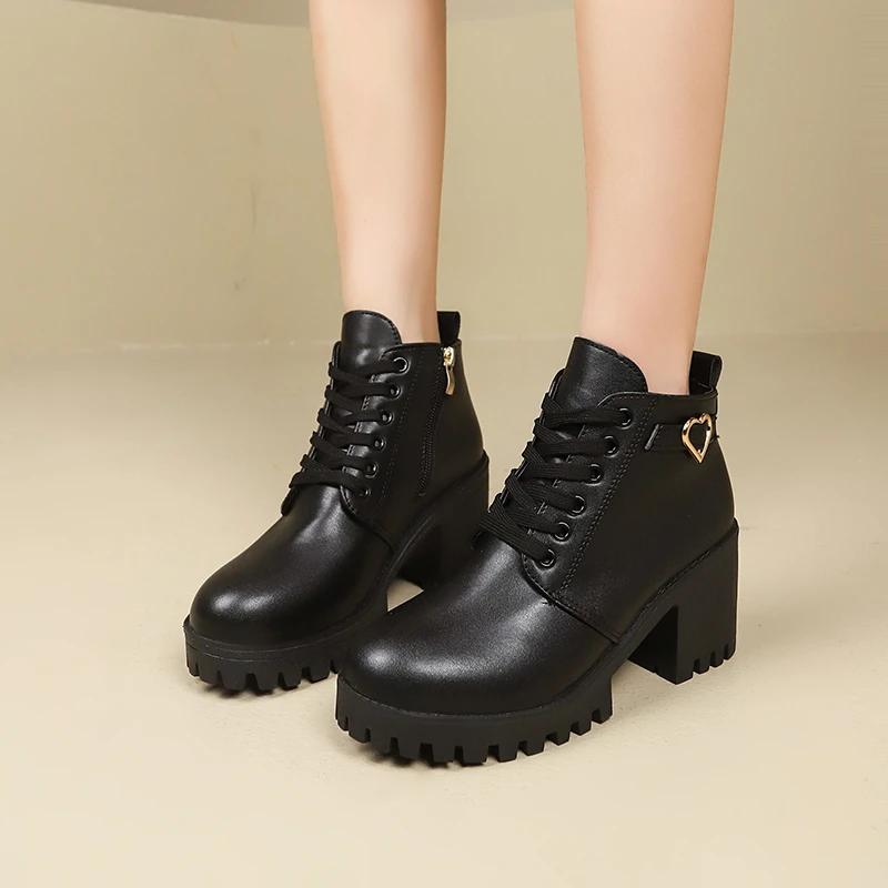 2024 New Hot Selling Versatile Women's Boots Spring and Winter Warm High Heels High Quality Lace Up Women's Shoes High Heels
