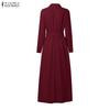 ZANZEA Женское элегантное повседневное длинное платье А-силуэта с лацканами и длинными рукавами