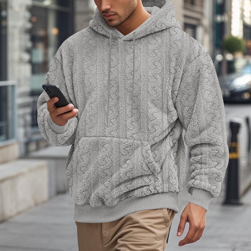 Мужская спортивная повседневная толстовка с капюшоном из европейского жаккардового флиса под тедди - Коллекция Осень/Зима