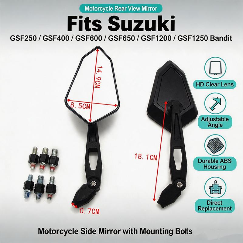 1Pair Motorcycle Rearview Side Mirrors For Suzuki DL650 DL1000 V-Strom GSR400 GSR600 GSR750 SFV650 Gladius SV400 SV650 SV1000