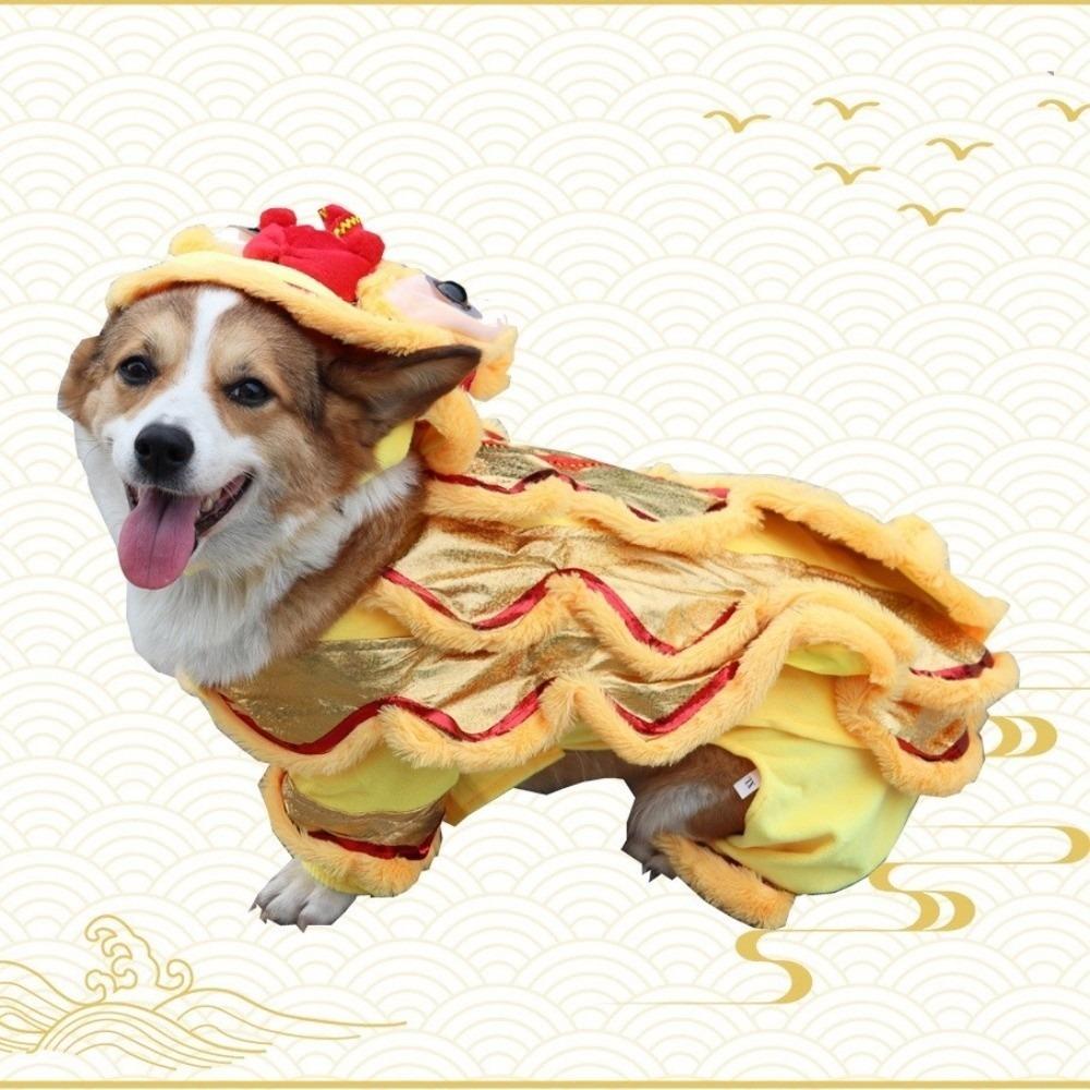 Plush Pet Clothes Polyester Chinese Style Pet Costume New Warm Winter Outfits Visiting Clothing