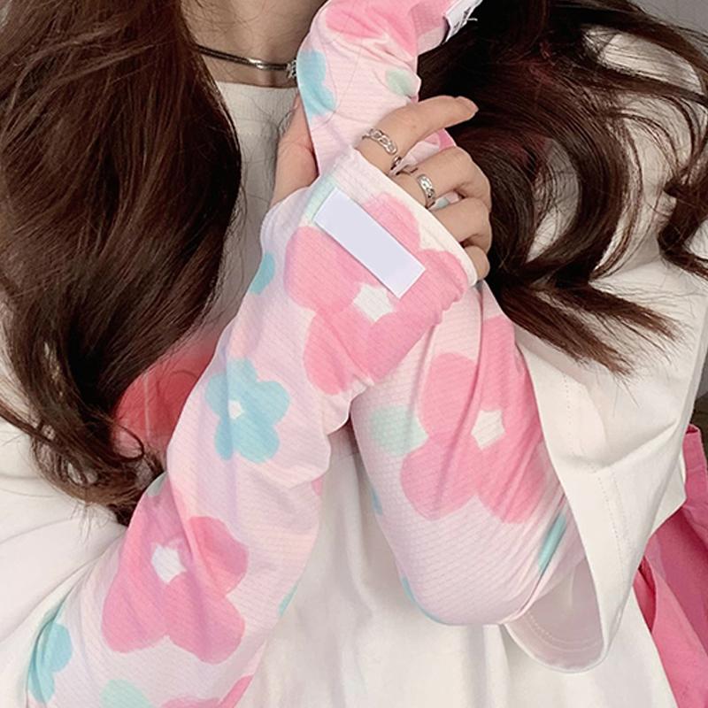 Солнцезащитные рукава Ice для женщин Милый стиль Свободные перчатки Ice Silk рукава