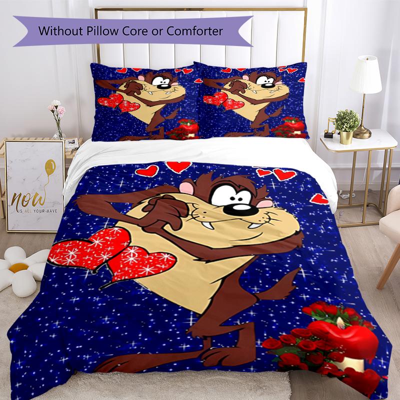 3pcs Taz-Mania pattern bedding set duvet cover set includes duvet cover &pillowcases, perfect all season bedroom decoration & gift