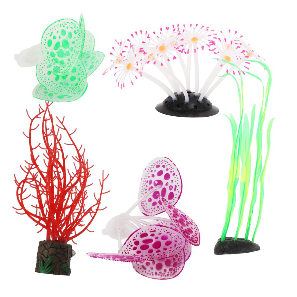 5pcs Silicone Coral Plant Decorations Glowing Artificial Ornament for Fish Tank Aquarium