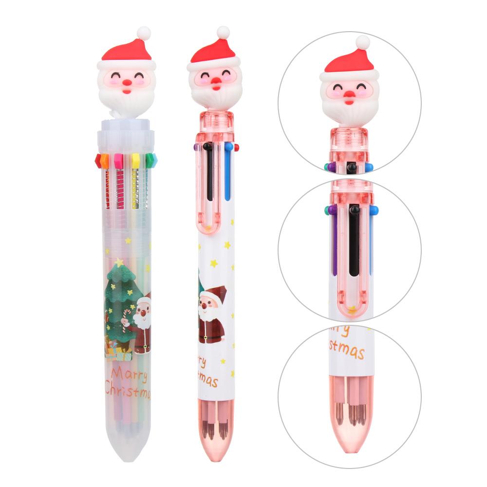 6/10Colors Cute School Gifts Xmas Stationery Santa Claus Pen Merry Christmas Cartoon Ball-point Pen