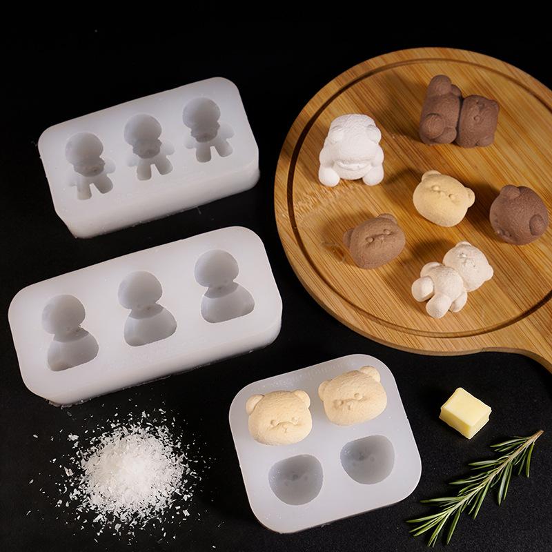 Cute Lena Bear Pinch Mold Bear Candle Plaster Mold Sitting And Standing Bear Four Grid Big Head Bear Silicone Mold