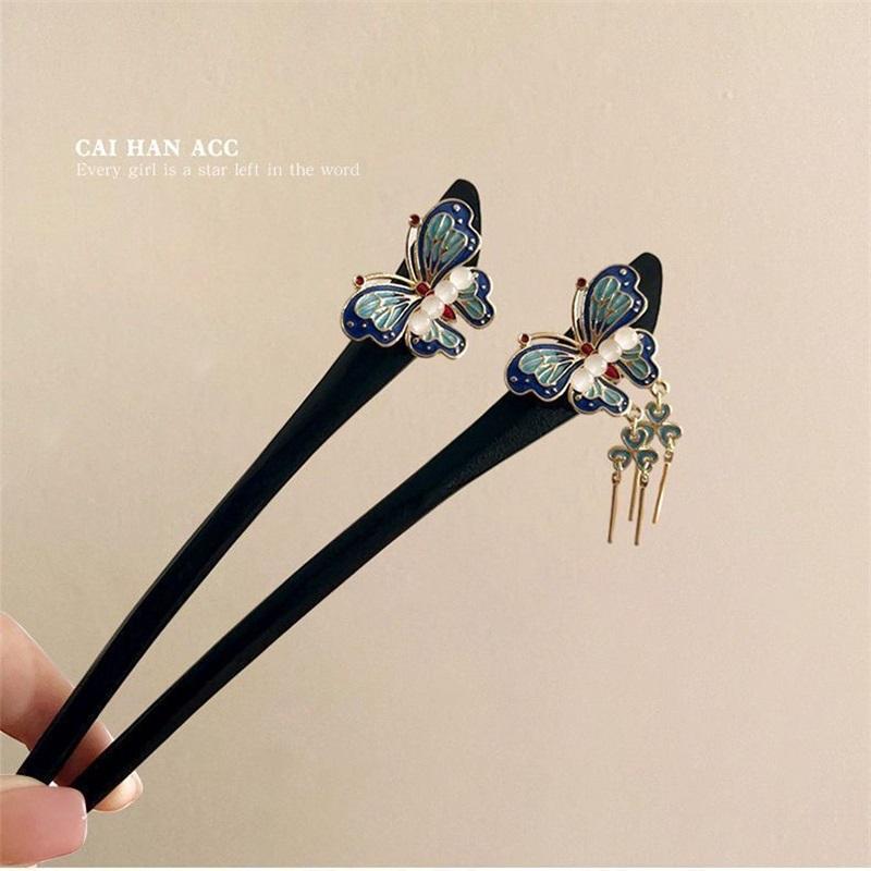 Dreamy Butterfly Wooden Hairpin New Chinese Style Hanfu Hair Stick Updo Hair Accessories