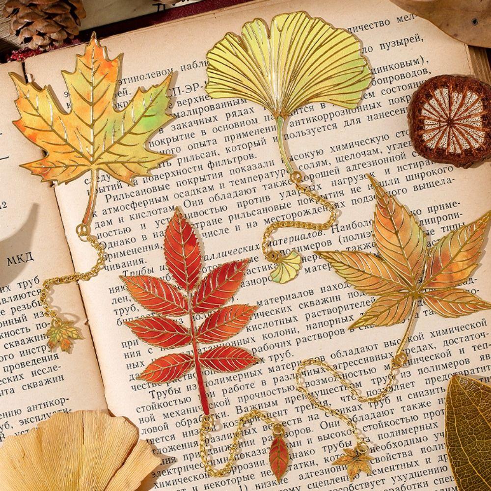 Цепочка-подвеска Листья Бронзирование Закладка Разноцветная Разделитель страниц Подарок студенту