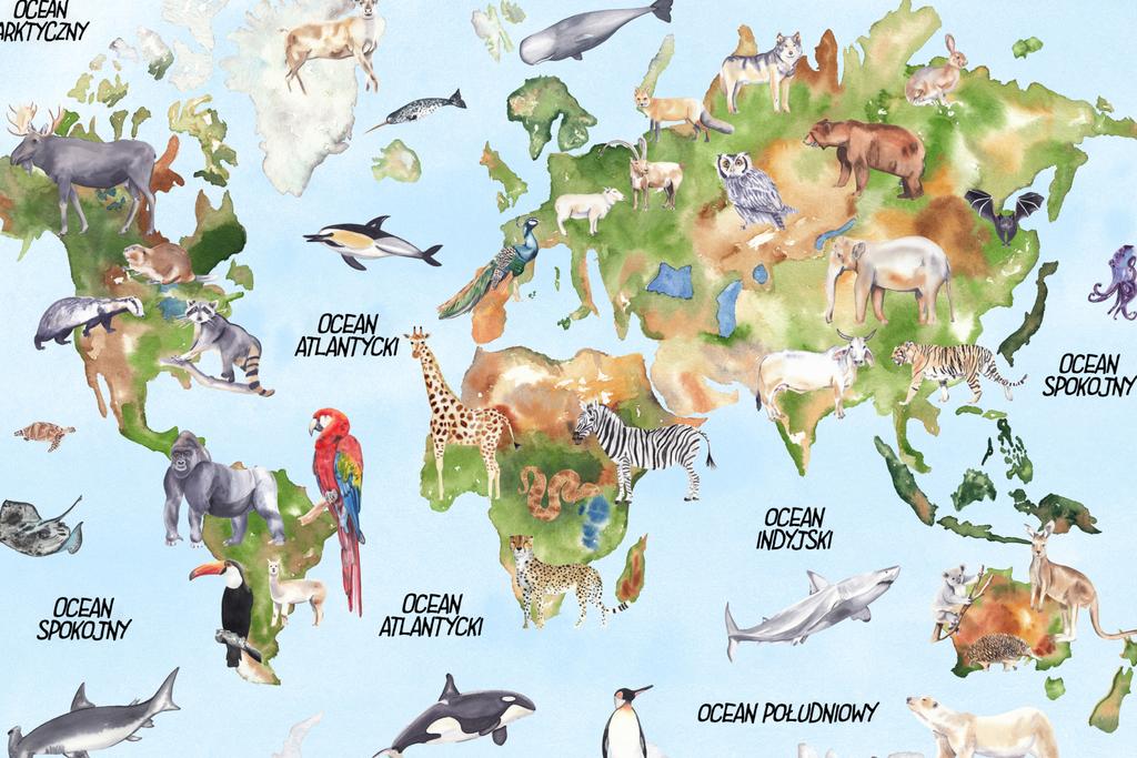 Photomural Watercolor World Map Self-Adhesive Mural 152.5x104