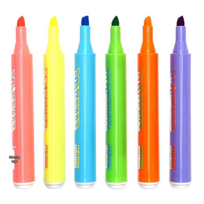 Morning Light Fluorescent Marker Pens, 6/3 Colors, Water-Based Single-Head for Journals and Art (AHMV7602)